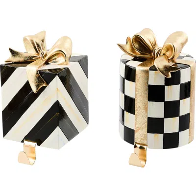 Mackenzie-childs Mackenzie Childs Courtly Noel Set Of 2 Gift Box Stocking Hangers In Black