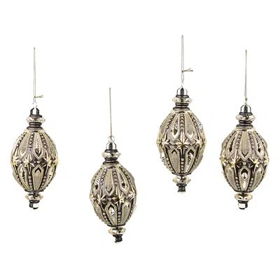Mackenzie-childs Courtly Noel Teardrop Glass Ornaments, Set Of 4 In Brown