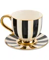 Mackenzie-childs Courtly Stripe Cappuccino Cup & Saucer In Black