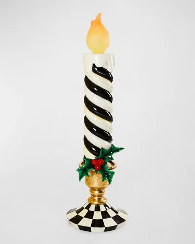 Mackenzie-childs Courtly Stripe Medium Illuminated Trophy Candle In Black