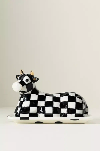 Mackenzie-childs Cow Creamery Butter Dish In Black