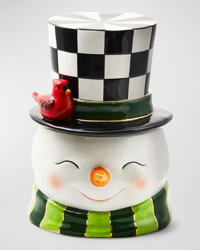 Mackenzie-childs Cozy Christmas Snowman Cookie Jar In Black