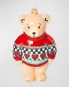 Mackenzie-childs Cozy Christmas Sweater Bear Glass Ornament