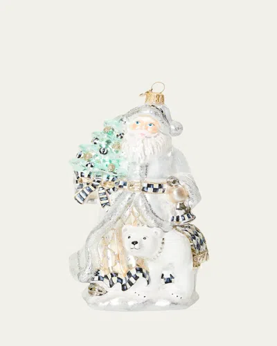 Mackenzie-childs Crystal Palace Santa And Polar Bear Glass Christmas Ornament In White