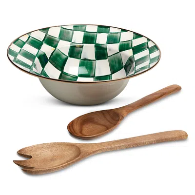 Mackenzie-childs Emerald Check 3-piece Salad Serving Set
