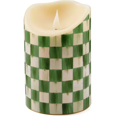 Mackenzie-childs Mackenzie Childs Emerald Check 6-inch Flameless Pillar Candle In Green