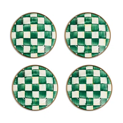 Mackenzie-childs Emerald Check Appetizer Plates, Set Of 4 In Green
