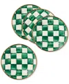 Mackenzie-childs Emerald Check Appetizer Plates, Set Of 4 In Green