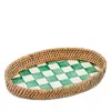 Mackenzie-childs Emerald Check Enamel And Rattan Large Tray In Green