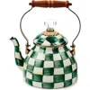 Mackenzie-childs Mackenzie Childs Emerald Check Enameled Steel 2-quart Tea Kettle In Green