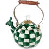 Mackenzie-childs Mackenzie Childs Emerald Check Enameled Steel 2-quart Whistling Tea Kettle In Green