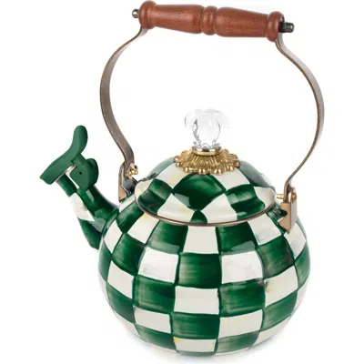 Mackenzie-childs Mackenzie Childs Emerald Check Enameled Steel 2-quart Whistling Tea Kettle In Green