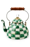 Mackenzie-childs Mackenzie Childs Emerald Check Enameled Steel 3-quart Tea Kettle In Green