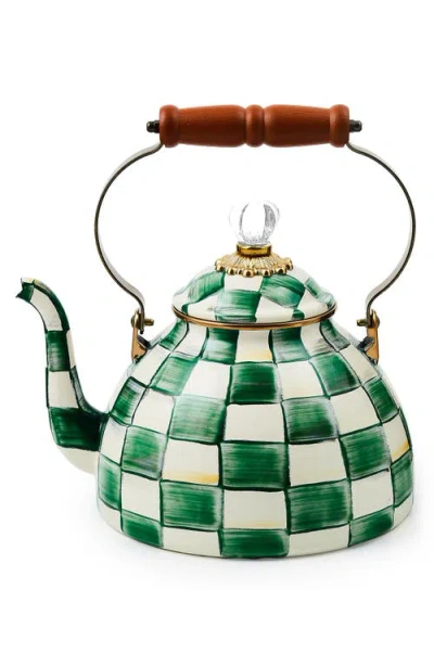 MACKENZIE-CHILDS MACKENZIE CHILDS EMERALD CHECK ENAMELED STEEL 3-QUART TEA KETTLE