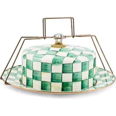 Mackenzie-childs Mackenzie Childs Emerald Check Enameled Steel Cake Carrier In Green