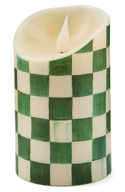 Mackenzie-childs Mackenzie Childs Emerald Check Flameless 5-inch Pillar Candle In Green