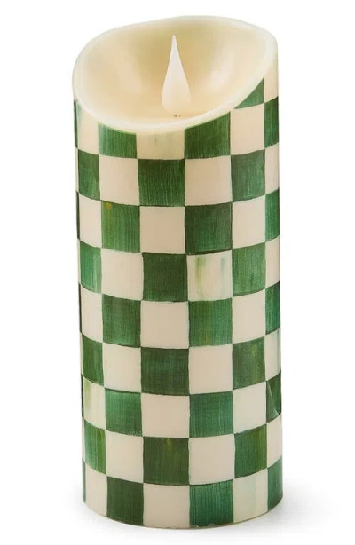 Mackenzie-childs Mackenzie Childs Emerald Check Flameless 7-inch Pillar Candle In Green