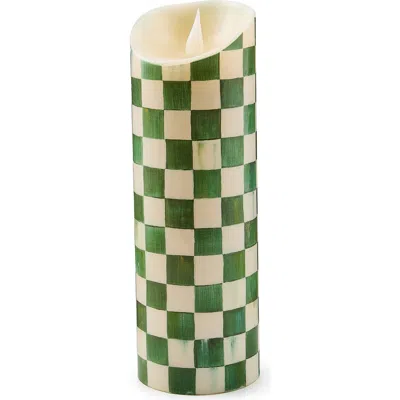 Mackenzie-childs Mackenzie Childs Emerald Check Flameless 9-inch Pillar Candle In Green