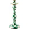 Mackenzie-childs Mackenzie Childs Emerald Check Large Enameled Steel Candleholder In Green