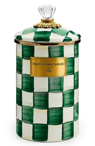 MACKENZIE-CHILDS MACKENZIE CHILDS EMERALD CHECK LARGE ENAMELED STEEL CANISTER