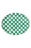 Mackenzie-childs Mackenzie Childs Emerald Check Large Enameled Steel Oval Platter In Green