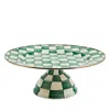 Mackenzie-childs Emerald Check Large Pedestal Platter