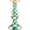 Mackenzie-childs Mackenzie Childs Emerald Check Large Pillar Candleholder In Green