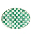 Mackenzie-childs Emerald Check Medium Oval Platter In Green