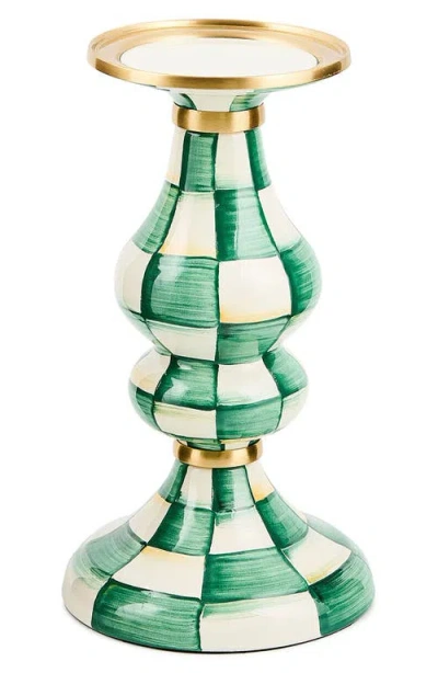 Mackenzie-childs Mackenzie Childs Emerald Check Medium Pillar Candleholder In Green