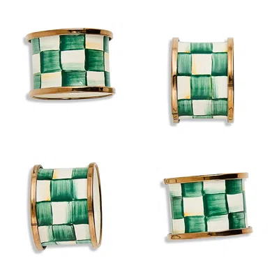 Mackenzie-childs Emerald Check Napkin Rings, Set Of 4 In Green