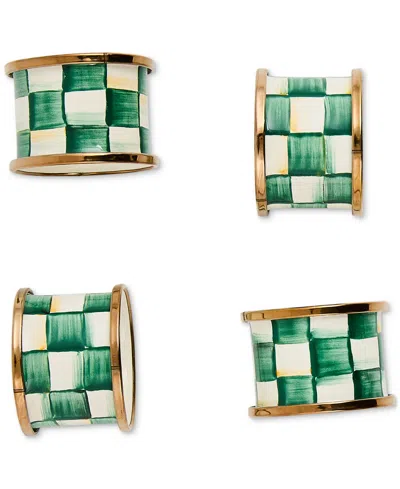 MACKENZIE-CHILDS EMERALD CHECK NAPKIN RINGS, SET OF 4