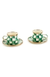 Mackenzie-childs Mackenzie Childs Emerald Check Set Of 2 Espresso Cups & Saucers In Green