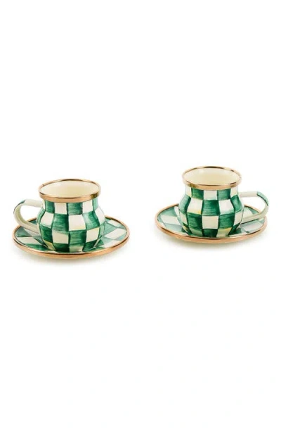 Mackenzie-childs Mackenzie Childs Emerald Check Set Of 2 Espresso Cups & Saucers In Green