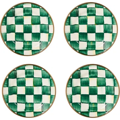 Mackenzie-childs Mackenzie Childs Emerald Check Set Of 4 Enameled Steel Appetizer Plates In Green
