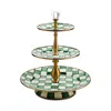 Mackenzie-childs Emerald Check Three Tier Sweet Stand