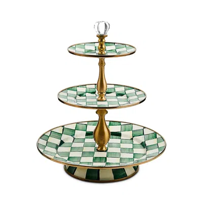 Mackenzie-childs Emerald Check Three Tier Sweet Stand