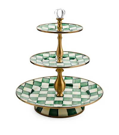 MACKENZIE-CHILDS EMERALD CHECK THREE-TIER SWEET STAND