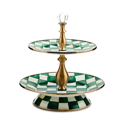 Mackenzie-childs Emerald Check Two-tier Sweet Stand