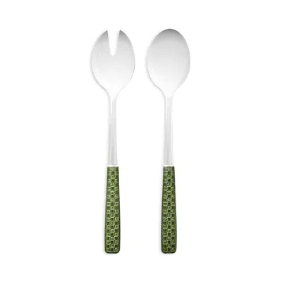 Mackenzie-childs Everyday Green 2-piece Salad Serving Set In White