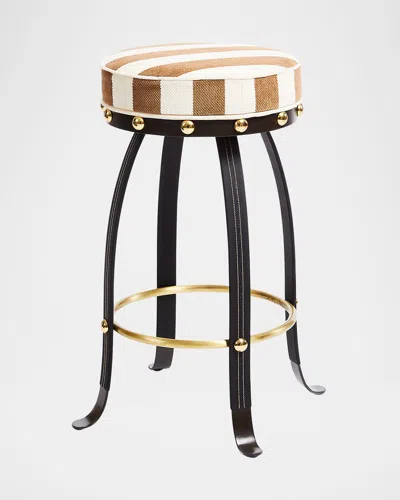Mackenzie-childs Flatiron Brown Stripe Bar Stool In Brown/white