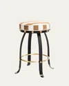 Mackenzie-childs Flatiron Brown Stripe Bar Stool In Brown/white
