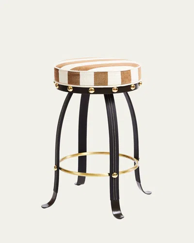 Mackenzie-childs Flatiron Brown Stripe Bar Stool In Brown/white
