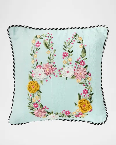 Mackenzie-childs Floral Bunny Embroidered Throw Pillow, 12" Square In Blue