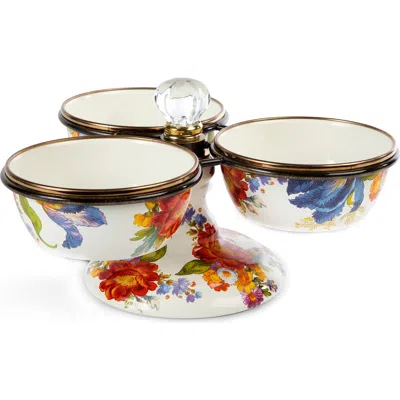 Mackenzie-childs Mackenzie Childs Flower Market Enameled Steel Triplicity Bowls & Stand Set In Multi