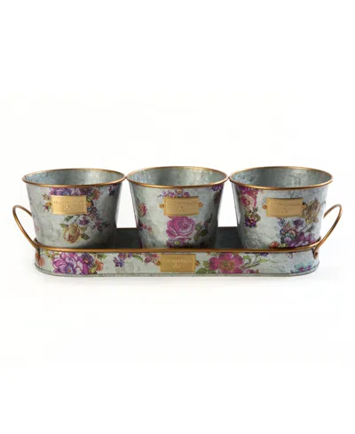 Mackenzie-childs Flower Market Galvanized Herb Pots With Tray, Set Of 3 In Multi