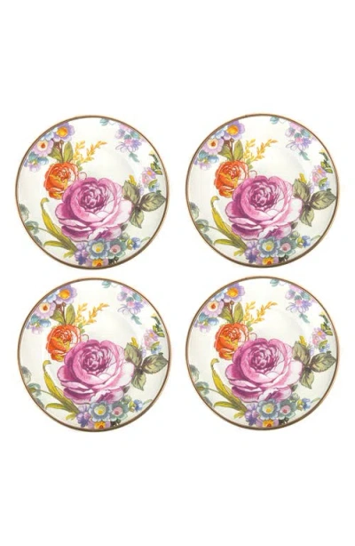 Mackenzie-childs Mackenzie Childs Flower Market Set Of 4 Enameled Steel Appetizer Plates In Multi