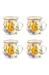 Mackenzie-childs Mackenzie Childs Flower Market Set Of 4 Enameled Steel Mugs In Yellow