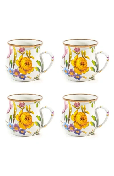 Mackenzie-childs Mackenzie Childs Flower Market Set Of 4 Enameled Steel Mugs In Yellow