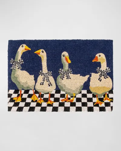 Mackenzie-childs Gaggle Of Geese Entrance Mat In Blue