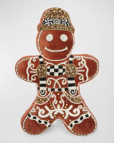 Mackenzie-childs Gingerbread Boy Christmas Throw Pillow In Brown